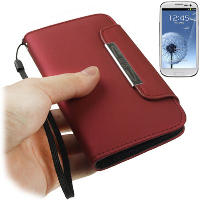 Portable Wallet Leather Case with Holder & Lanyard for Galaxy SIII / i9300 (Scarlet)