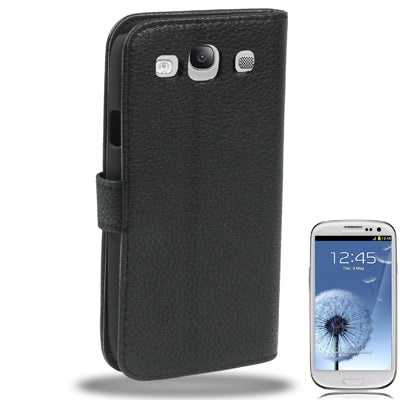 Litchi Texture Left and Right Open Leather Case Cover with Holder for Galaxy SIII / i9300(Black)