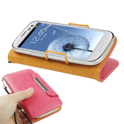 Wallet Holster Flip Leather Case with Holder & Lanyard for Galaxy SIII / i9300 (Watermelon Red)