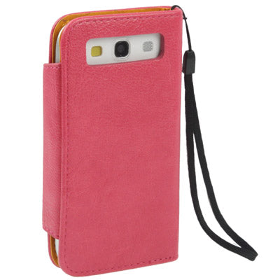 Wallet Holster Flip Leather Case with Holder & Lanyard for Galaxy SIII / i9300 (Watermelon Red)