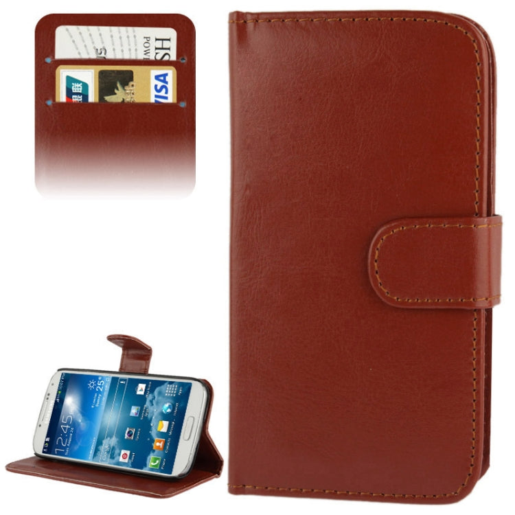 Fine Sheepskin Texture Flip Leather Case with Credit Card Slots & Holder for Galaxy S IV mini / i9190(Brown)