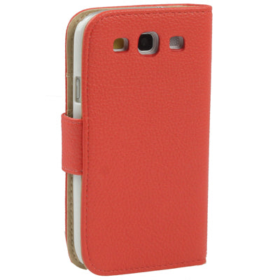 Litchi Texture Horizontal Flip Leather Case Cover with Credit Card Slot & Holder for Galaxy SIII / i9300 (Watermelon Red)