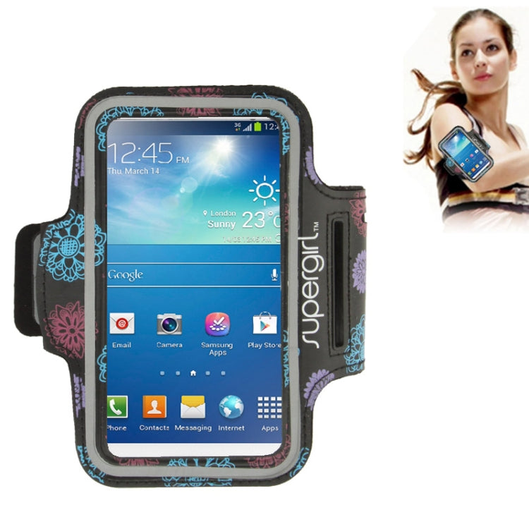 Universal Flower Pattern PU Sports Armband Case with Earphone Hole & Key Pocket for Galaxy S IV / i9500 / i9300 (Grey)