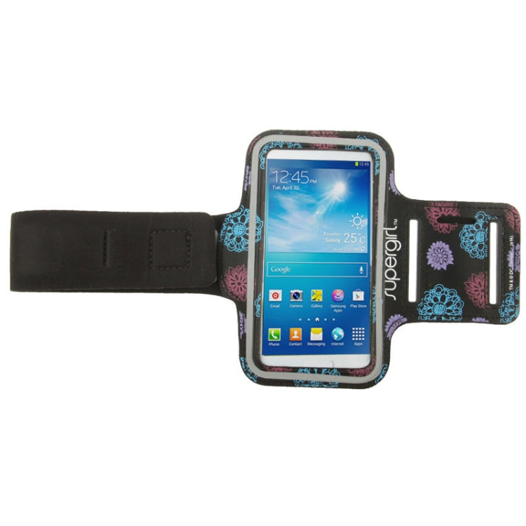 Universal Flower Pattern PU Sports Armband Case with Earphone Hole & Key Pocket for Galaxy S IV / i9500 / i9300 (Grey)