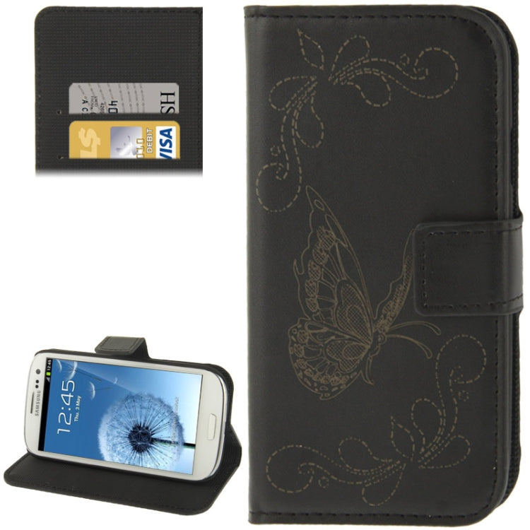 Butterfly Pattern Leather Case with Credit Card Slots & Holder for Galaxy S III / i9300
