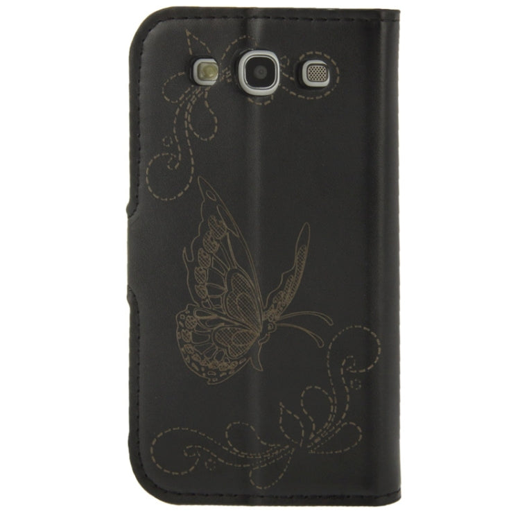 Butterfly Pattern Leather Case with Credit Card Slots & Holder for Galaxy S III / i9300