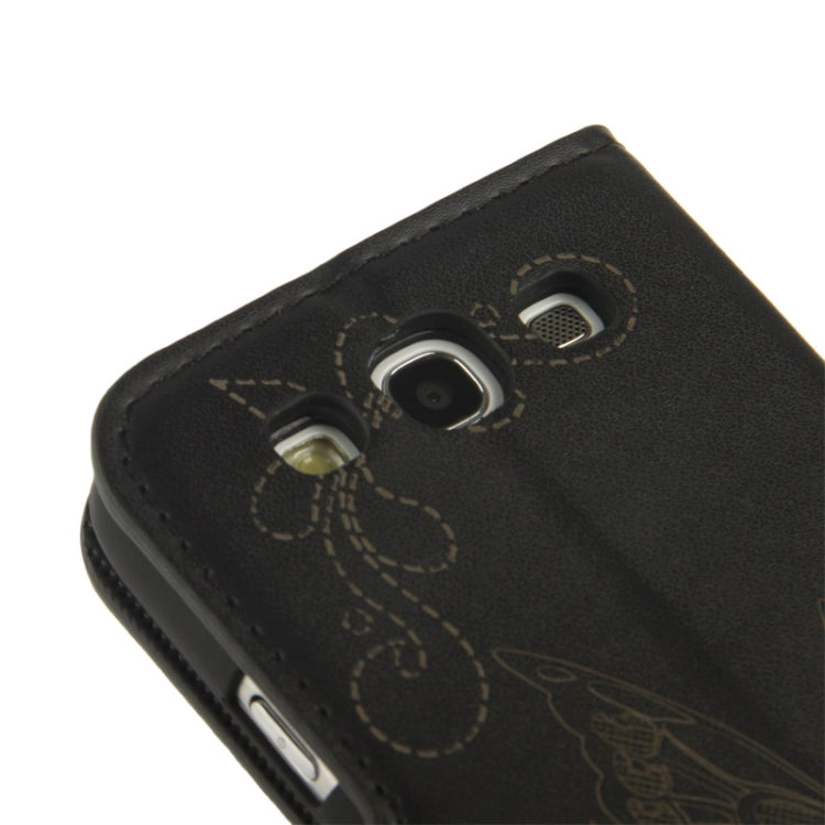 Butterfly Pattern Leather Case with Credit Card Slots & Holder for Galaxy S III / i9300