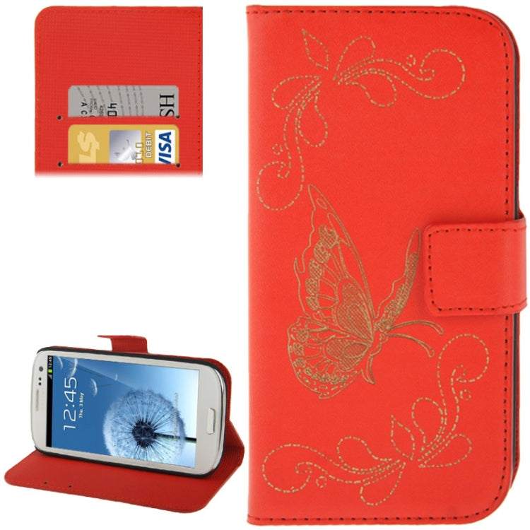 Butterfly Pattern Leather Case with Credit Card Slots & Holder for Galaxy S III / i9300