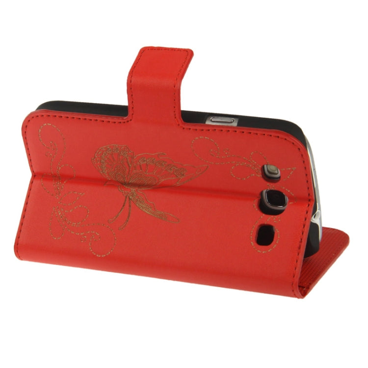 Butterfly Pattern Leather Case with Credit Card Slots & Holder for Galaxy S III / i9300