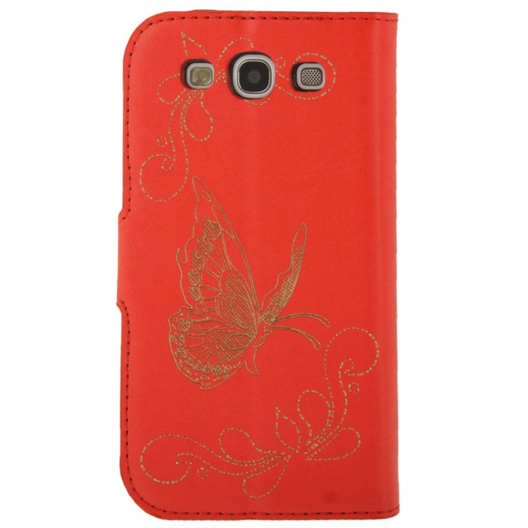 Butterfly Pattern Leather Case with Credit Card Slots & Holder for Galaxy S III / i9300