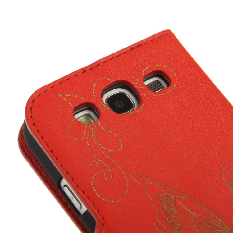 Butterfly Pattern Leather Case with Credit Card Slots & Holder for Galaxy S III / i9300
