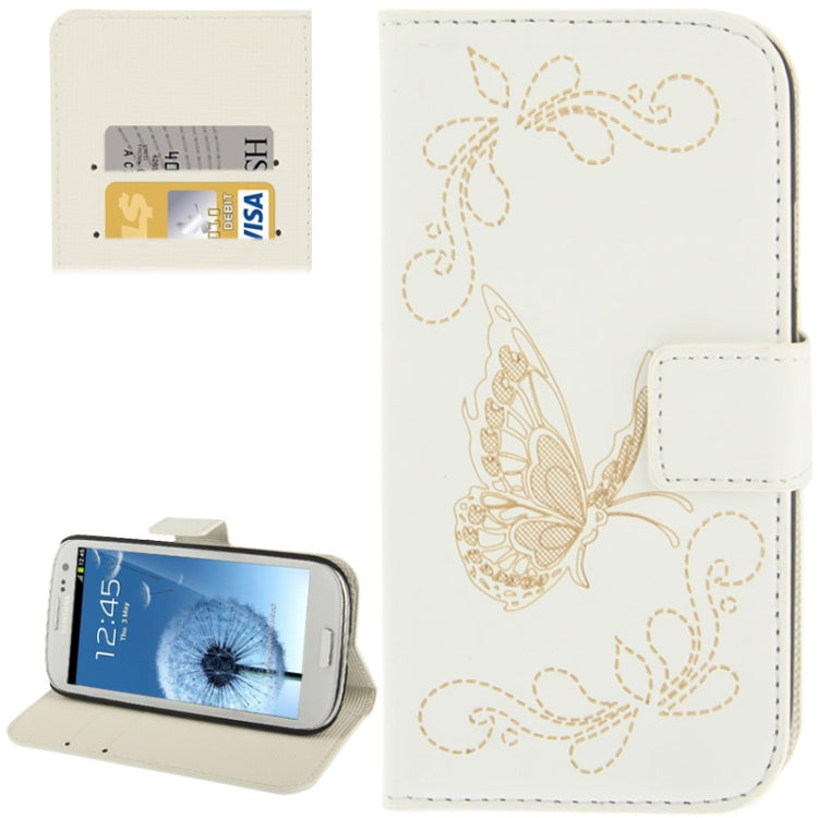 Butterfly Pattern Leather Case with Credit Card Slots & Holder for Galaxy S III / i9300