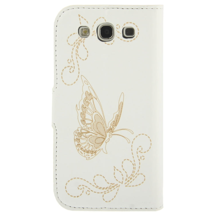 Butterfly Pattern Leather Case with Credit Card Slots & Holder for Galaxy S III / i9300