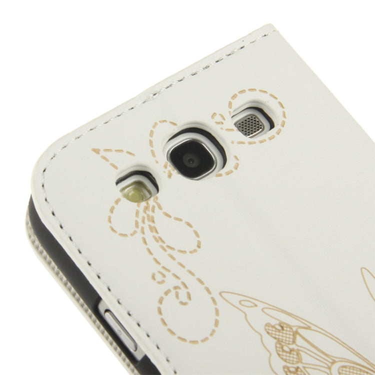Butterfly Pattern Leather Case with Credit Card Slots & Holder for Galaxy S III / i9300