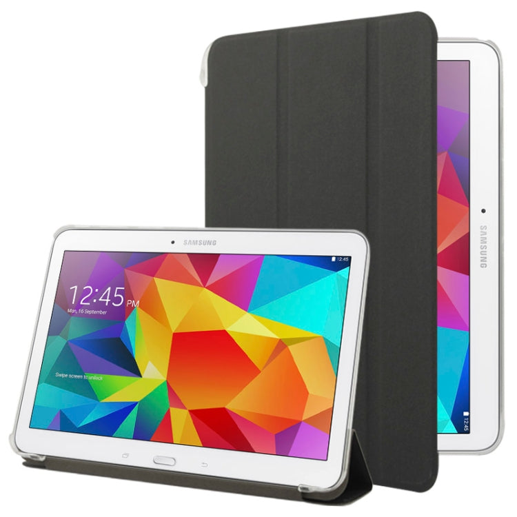 For Galaxy Tab 4 10.1 / SM-T530 Sand Texture Flip Leather + Transparent Frosted Plastic Cover Case with Holder
