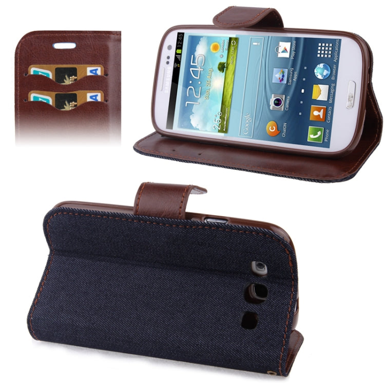 Denim Texture Horizontal Flip Leather Case with Credit Card Slots & Holder for Galaxy SIII / i9300(Black)