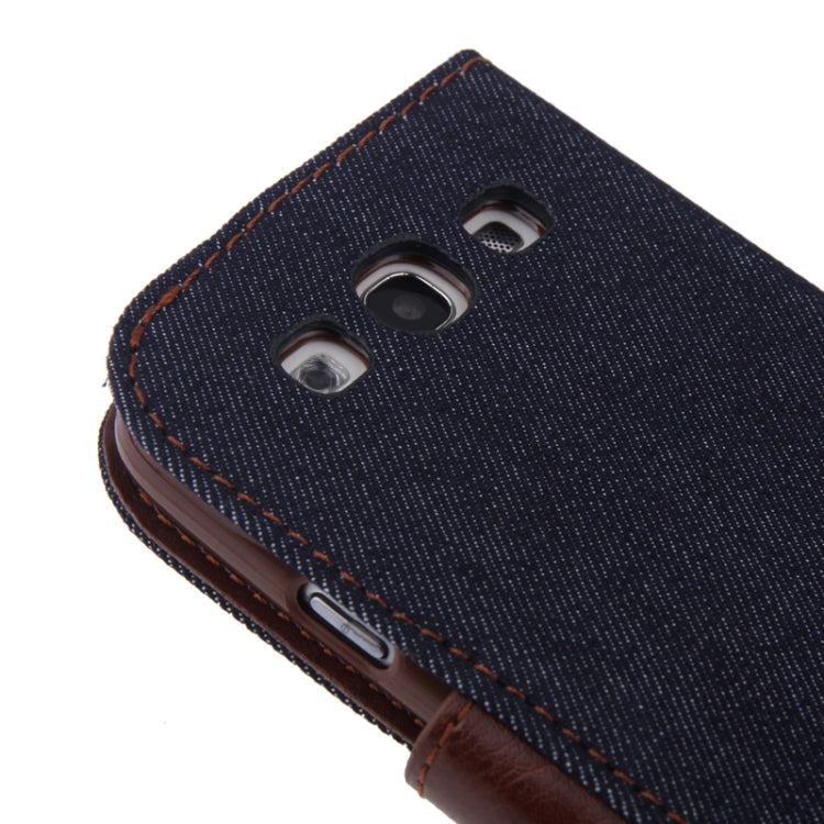 Denim Texture Horizontal Flip Leather Case with Credit Card Slots & Holder for Galaxy SIII / i9300(Black)