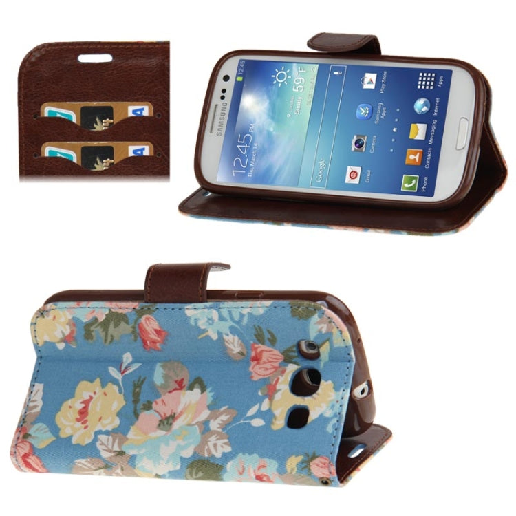 Denim Texture Peony Pattern Horizontal Flip Leather Case with Holder & Credit Card Slots for Galaxy SIII / i9300