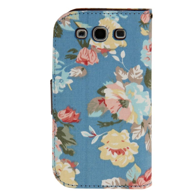 Denim Texture Peony Pattern Horizontal Flip Leather Case with Holder & Credit Card Slots for Galaxy SIII / i9300