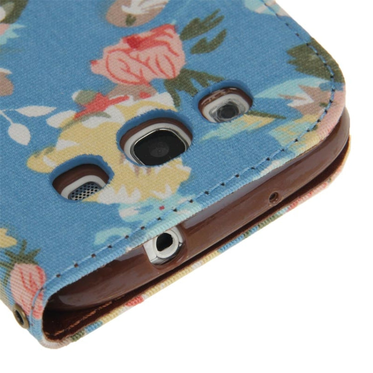 Denim Texture Peony Pattern Horizontal Flip Leather Case with Holder & Credit Card Slots for Galaxy SIII / i9300