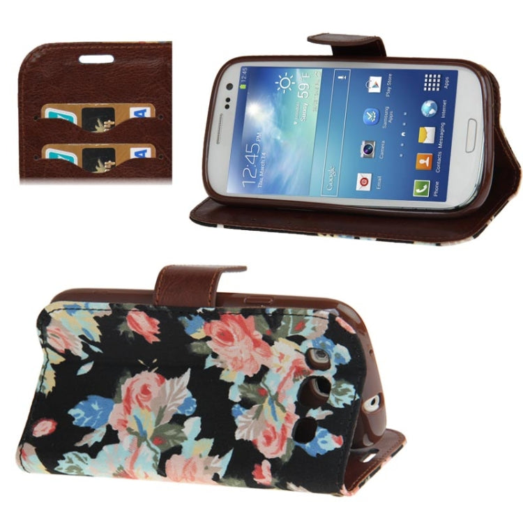 Denim Texture Peony Pattern Horizontal Flip Leather Case with Holder & Credit Card Slots for Galaxy SIII / i9300