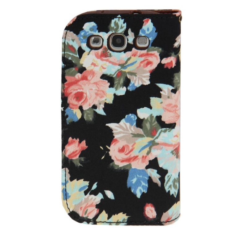 Denim Texture Peony Pattern Horizontal Flip Leather Case with Holder & Credit Card Slots for Galaxy SIII / i9300