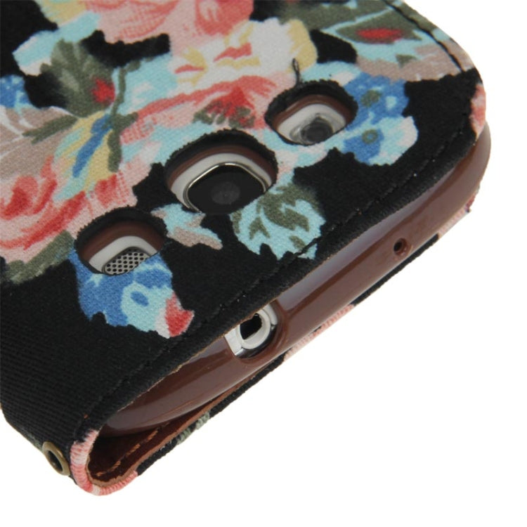Denim Texture Peony Pattern Horizontal Flip Leather Case with Holder & Credit Card Slots for Galaxy SIII / i9300