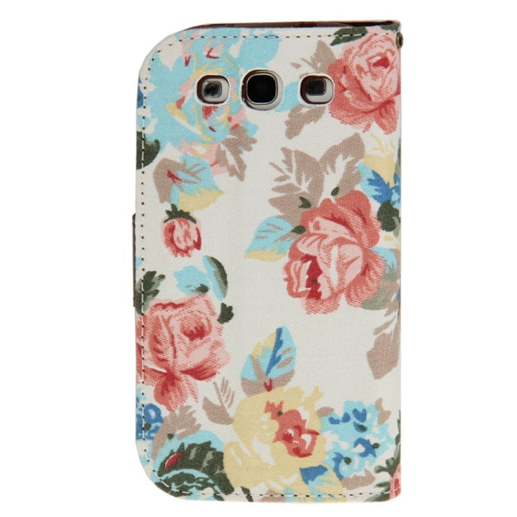 Denim Texture Peony Pattern Horizontal Flip Leather Case with Holder & Credit Card Slots for Galaxy SIII / i9300