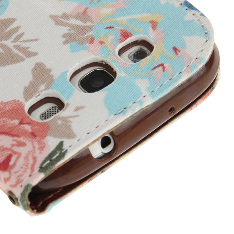 Denim Texture Peony Pattern Horizontal Flip Leather Case with Holder & Credit Card Slots for Galaxy SIII / i9300