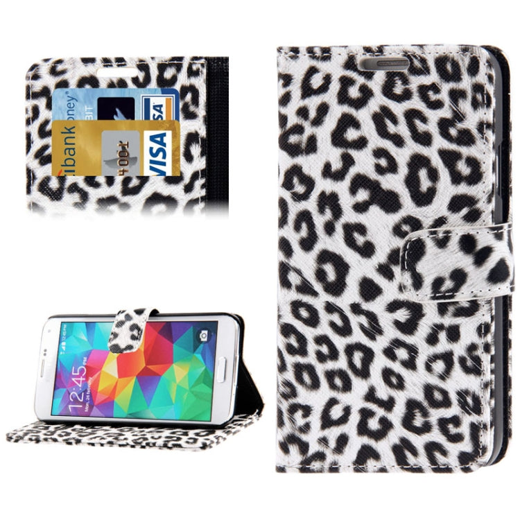 White Leopard Pattern Leather Case with Credit Card Slot & Holder for Galaxy S5 / G900