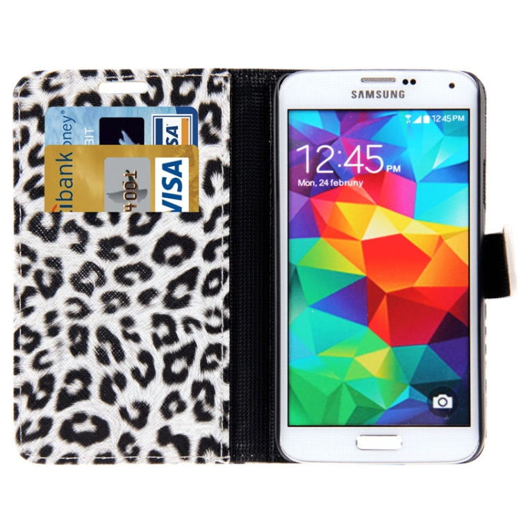 White Leopard Pattern Leather Case with Credit Card Slot & Holder for Galaxy S5 / G900