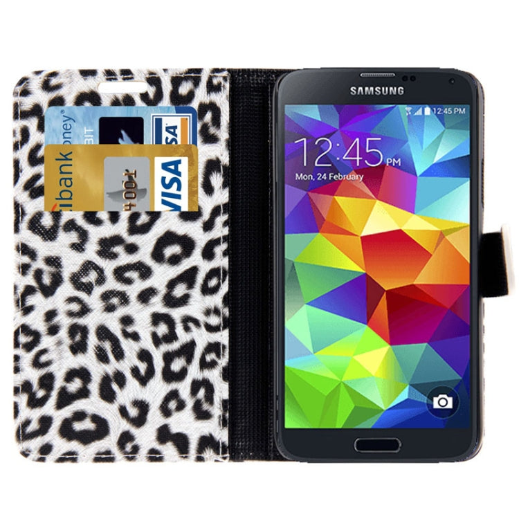 White Leopard Pattern Leather Case with Credit Card Slot & Holder for Galaxy S5 / G900
