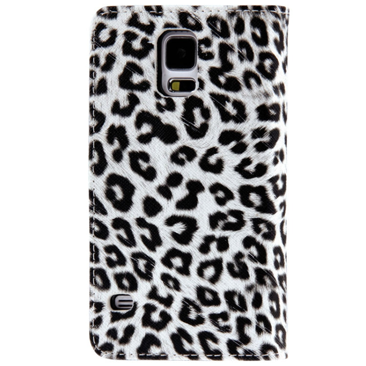 White Leopard Pattern Leather Case with Credit Card Slot & Holder for Galaxy S5 / G900
