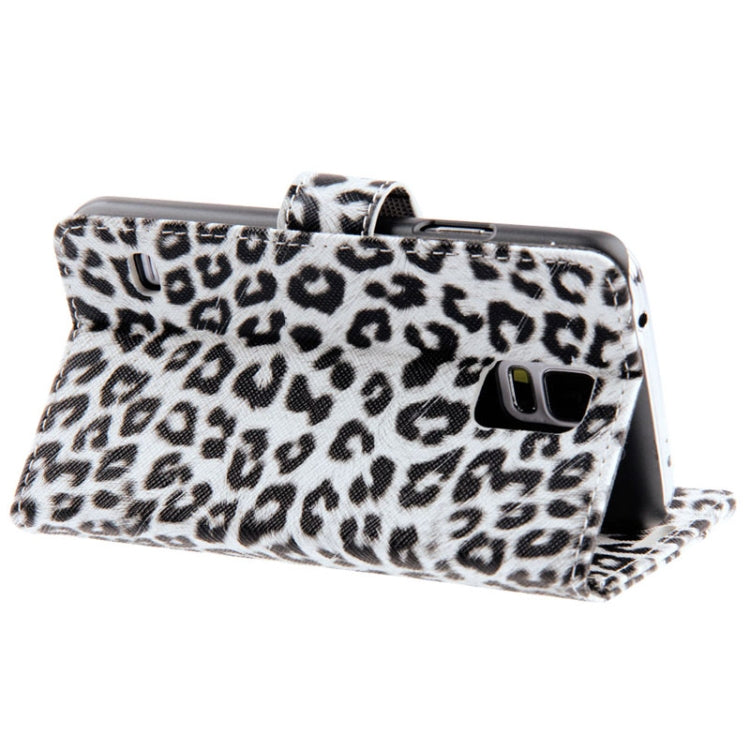White Leopard Pattern Leather Case with Credit Card Slot & Holder for Galaxy S5 / G900