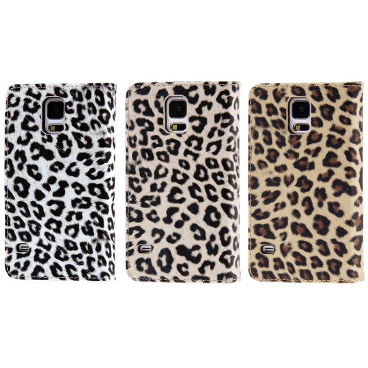 White Leopard Pattern Leather Case with Credit Card Slot & Holder for Galaxy S5 / G900
