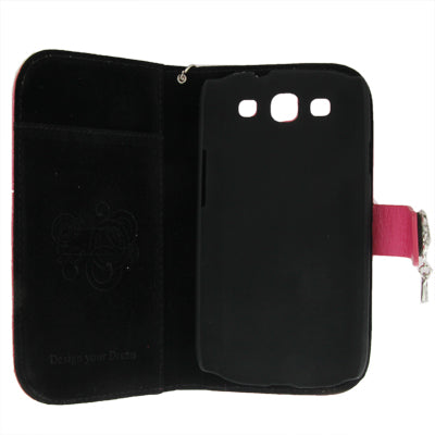 Plaid Texture Diamond Flower Button Flip Leather Case Cover with Credit Card Slots & Chain for Galaxy S III / i9300