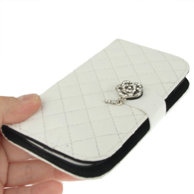 Plaid Texture Diamond Flower Button Flip Leather Case Cover with Credit Card Slots & Chain for Galaxy S III / i9300