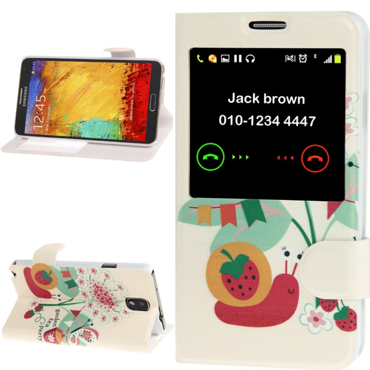 Strawberry Snail Pattern Leather Case with Call Display ID for Galaxy Note III / N9000