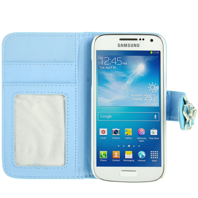 Plaid Texture Diamond Encrusted  Flower Button Flip  Soft Leather Case with Credit Card Slots & Holder for Galaxy S IV mini / i9190