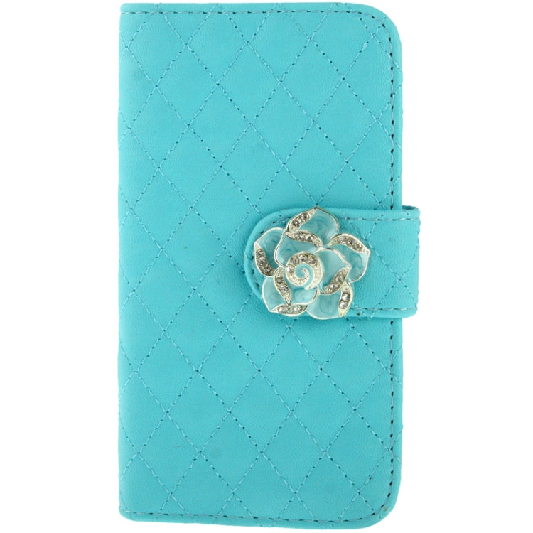 Plaid Texture Diamond Encrusted  Flower Button Flip  Soft Leather Case with Credit Card Slots & Holder for Galaxy S IV mini / i9190