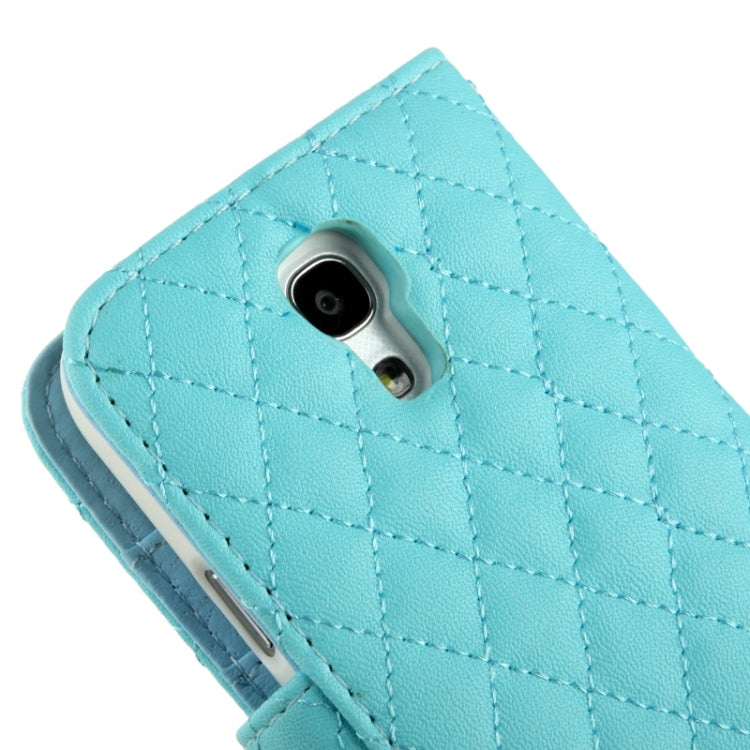 Plaid Texture Diamond Encrusted  Flower Button Flip  Soft Leather Case with Credit Card Slots & Holder for Galaxy S IV mini / i9190