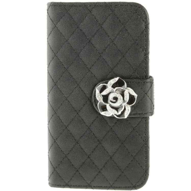 Plaid Texture Diamond Encrusted  Flower Button Flip  Soft Leather Case with Credit Card Slots & Holder for Galaxy S IV mini / i9190