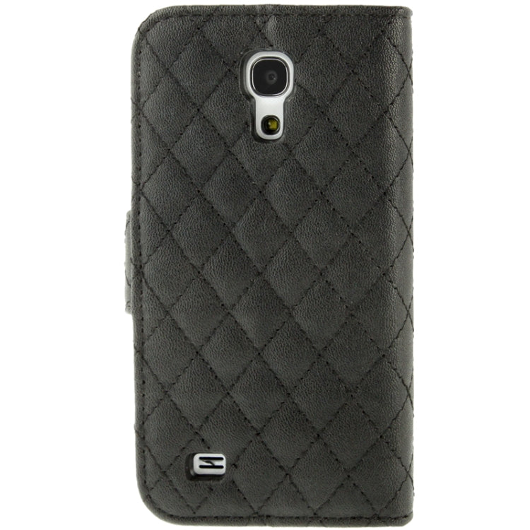 Plaid Texture Diamond Encrusted  Flower Button Flip  Soft Leather Case with Credit Card Slots & Holder for Galaxy S IV mini / i9190