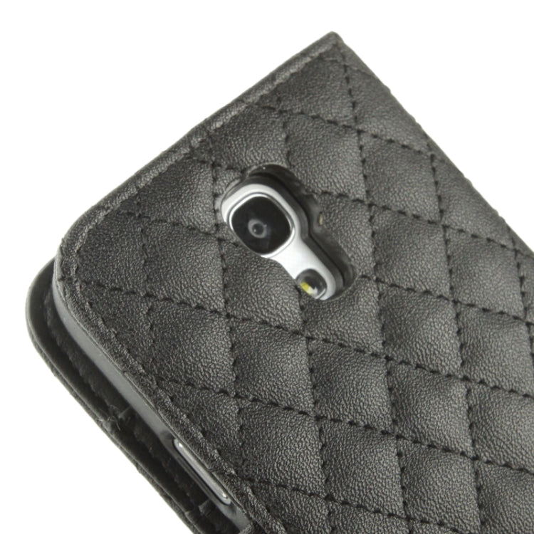 Plaid Texture Diamond Encrusted  Flower Button Flip  Soft Leather Case with Credit Card Slots & Holder for Galaxy S IV mini / i9190
