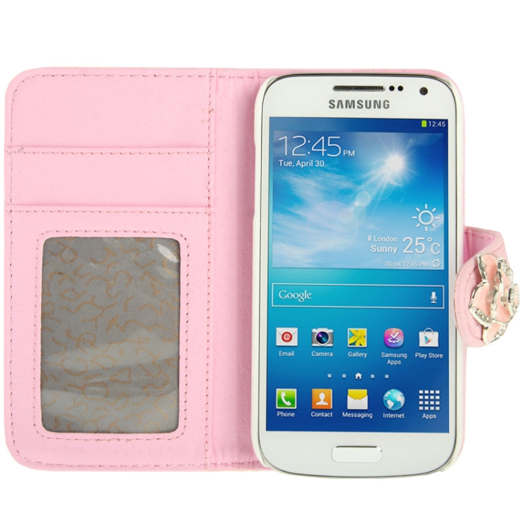 Plaid Texture Diamond Encrusted  Flower Button Flip  Soft Leather Case with Credit Card Slots & Holder for Galaxy S IV mini / i9190