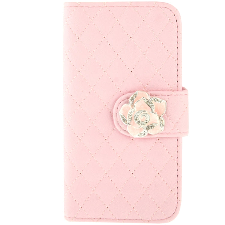 Plaid Texture Diamond Encrusted  Flower Button Flip  Soft Leather Case with Credit Card Slots & Holder for Galaxy S IV mini / i9190