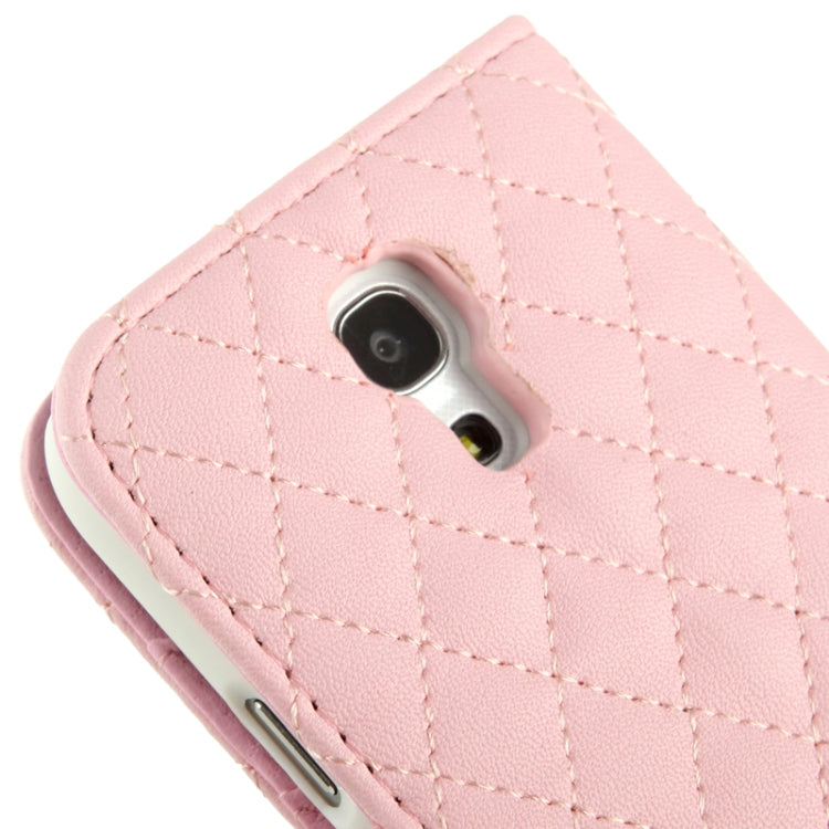 Plaid Texture Diamond Encrusted  Flower Button Flip  Soft Leather Case with Credit Card Slots & Holder for Galaxy S IV mini / i9190