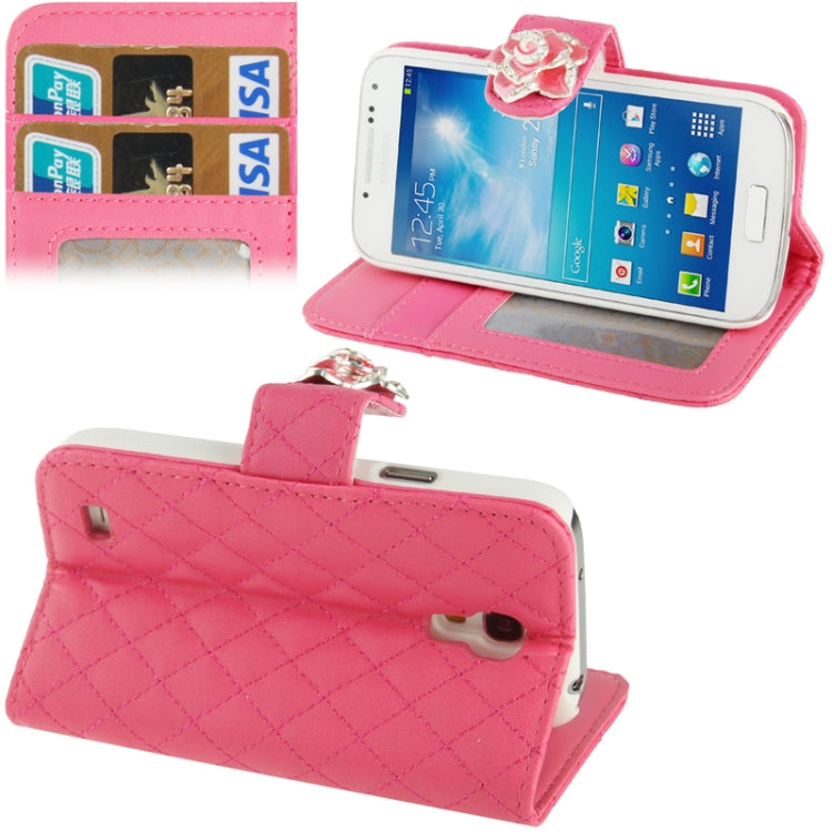 Plaid Texture Diamond Encrusted  Flower Button Flip  Soft Leather Case with Credit Card Slots & Holder for Galaxy S IV mini / i9190