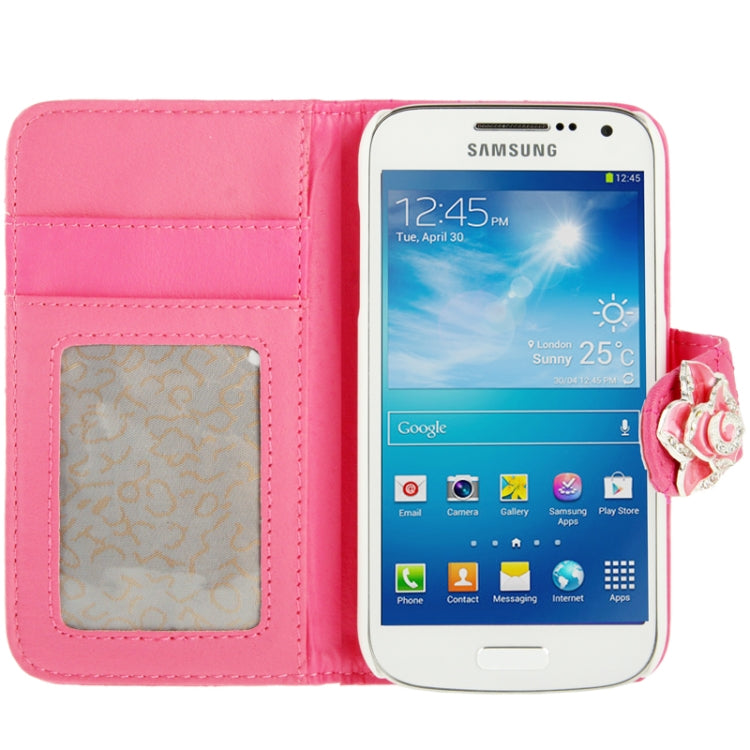 Plaid Texture Diamond Encrusted  Flower Button Flip  Soft Leather Case with Credit Card Slots & Holder for Galaxy S IV mini / i9190