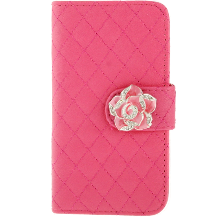 Plaid Texture Diamond Encrusted  Flower Button Flip  Soft Leather Case with Credit Card Slots & Holder for Galaxy S IV mini / i9190